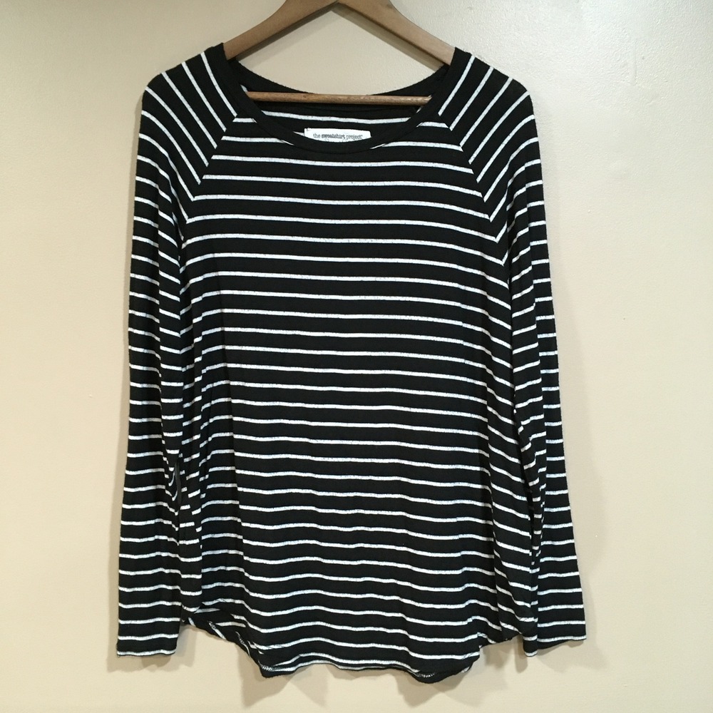 The Sweatshirt Project Striped Long Sleeve T-Shirt Womens XL Black White Basic